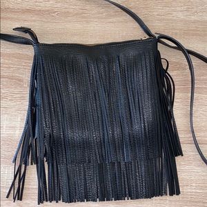 Black Leather Purse with Tassels